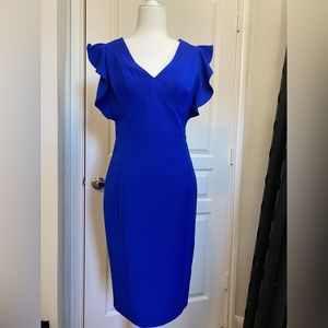 Royal Blue V-Neck Ruffle Sleeve Sheath Dress